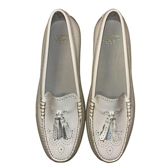 G.H.Bass Women's Loafer Sneakers Tassels Perforated Leather Size 10 White EUC - Picture 1 of 13